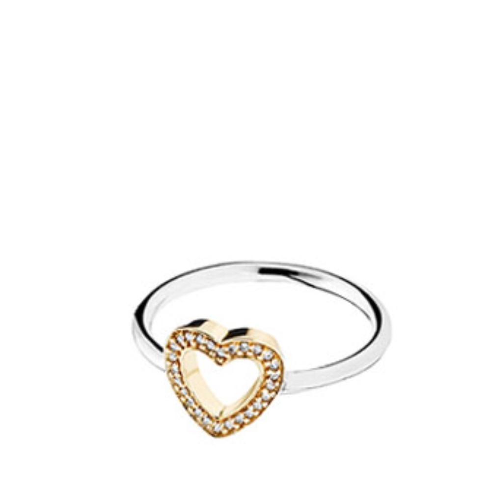 Pandora 14K Gold & Silver CZ Heart Ring - Picture 2 of 2